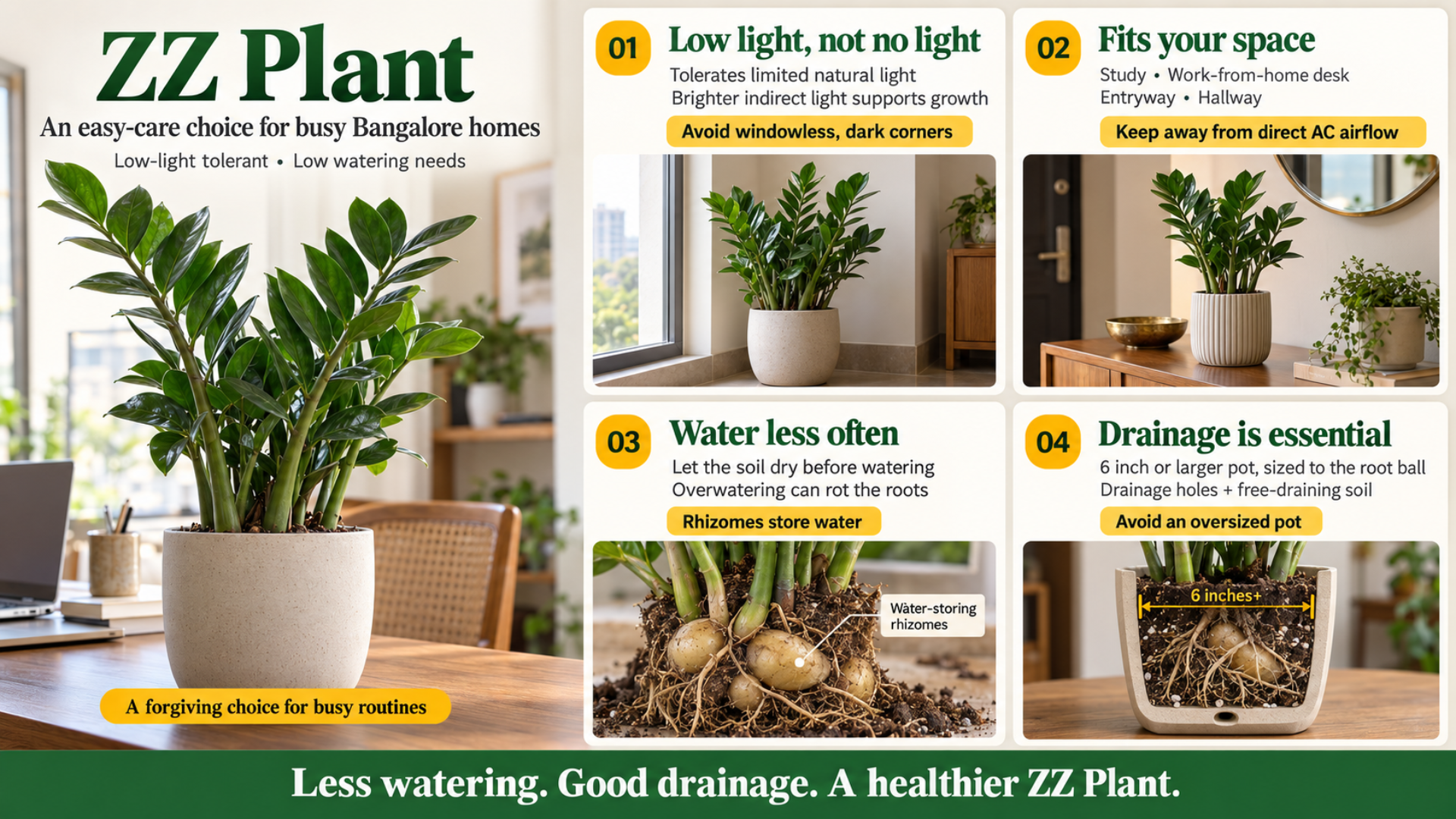 ZZ plant is kept on the table in a Bangalore home
